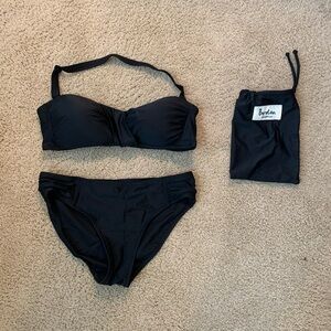 NWOT Boden Black Amalfi Bikini Set with Bandeau Top and Classic Bottom